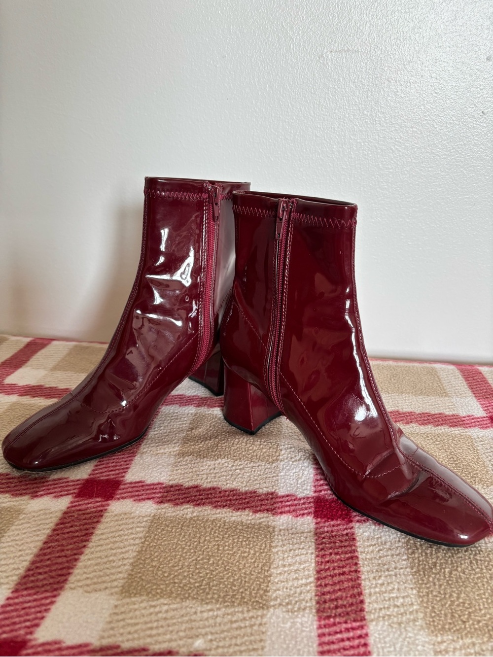 Zara Burgundy Patent Leather Ankle Boots